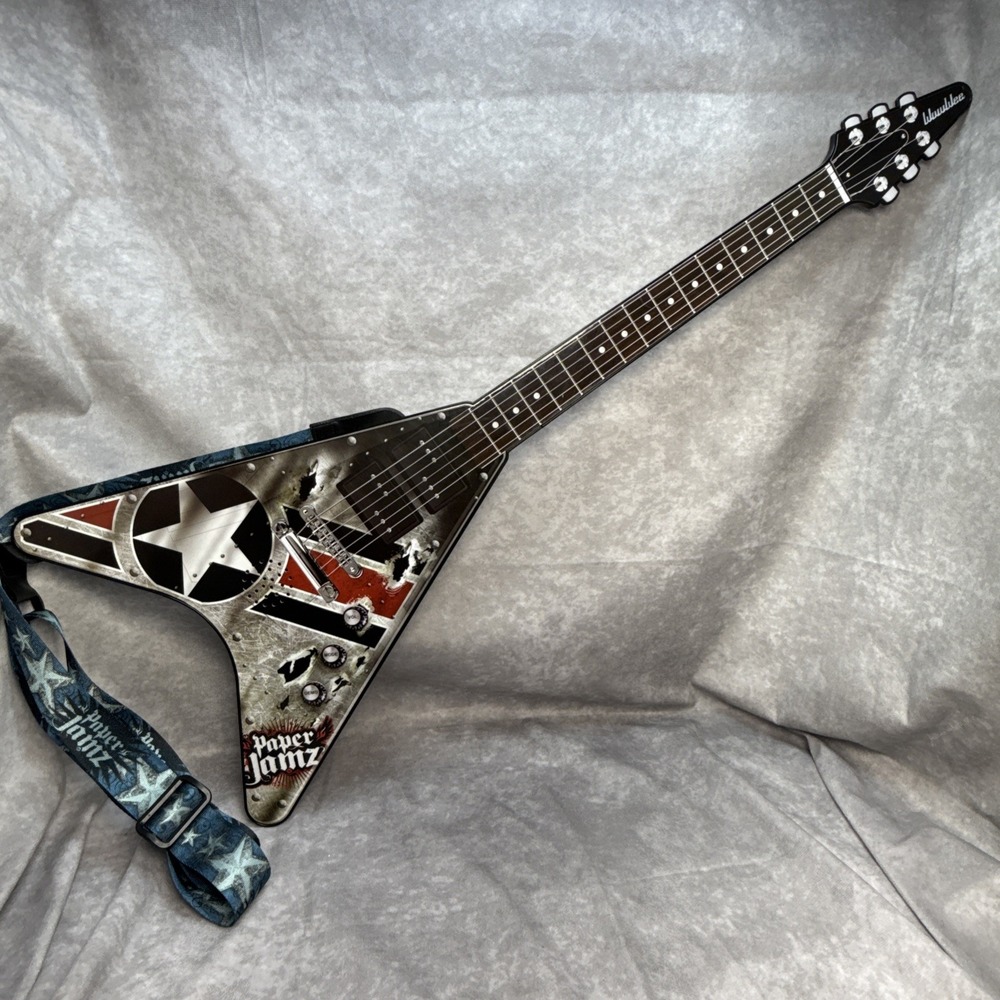 Paper Jamz Flying V Guitar The Ramones Van Halen Blue Oyster Cult with Strap